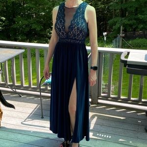 NW Nightway Sequin Navy Blue Evening Long Dress 6 Altered FLAWS Prom Gown Musty